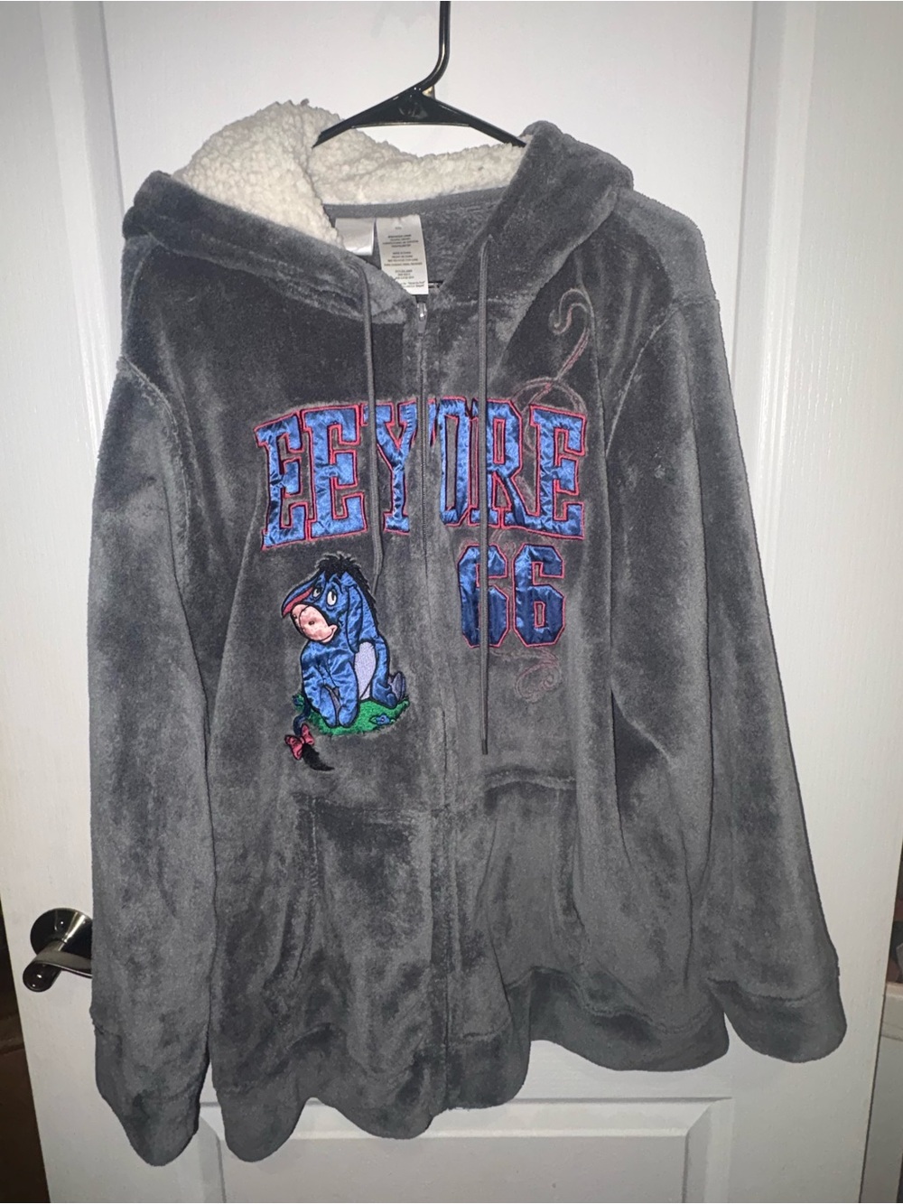 Disney Gray Eeyore Plush-Lined Hoodie Jacket- Vintage